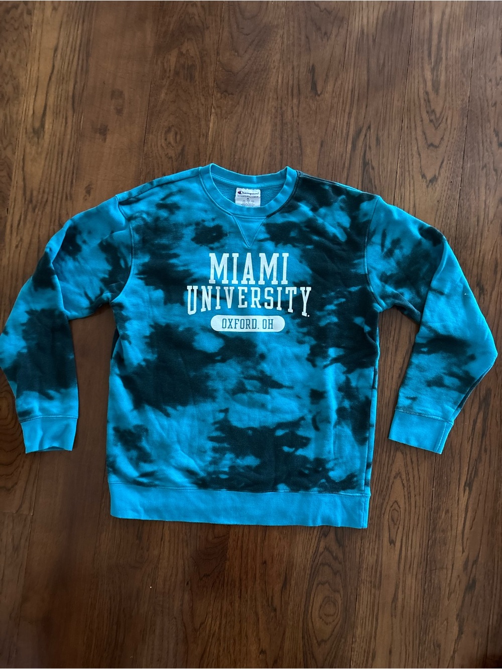 Miami University Teal & Black Tie-Dye Crewneck Sweatshirt Medium
